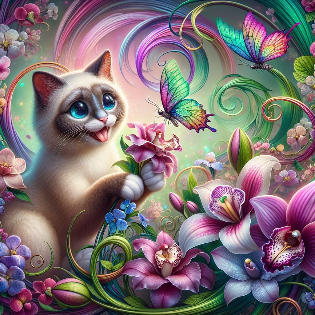 Puss Picking a Posy🌸🍃