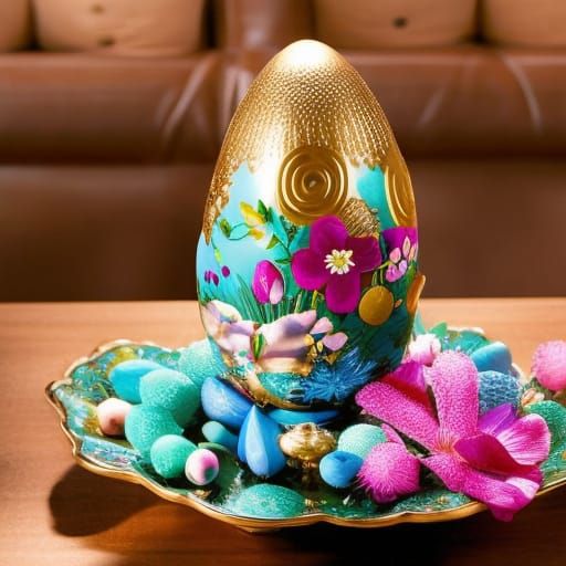 Easter decorated egg  on an ornate pedestal