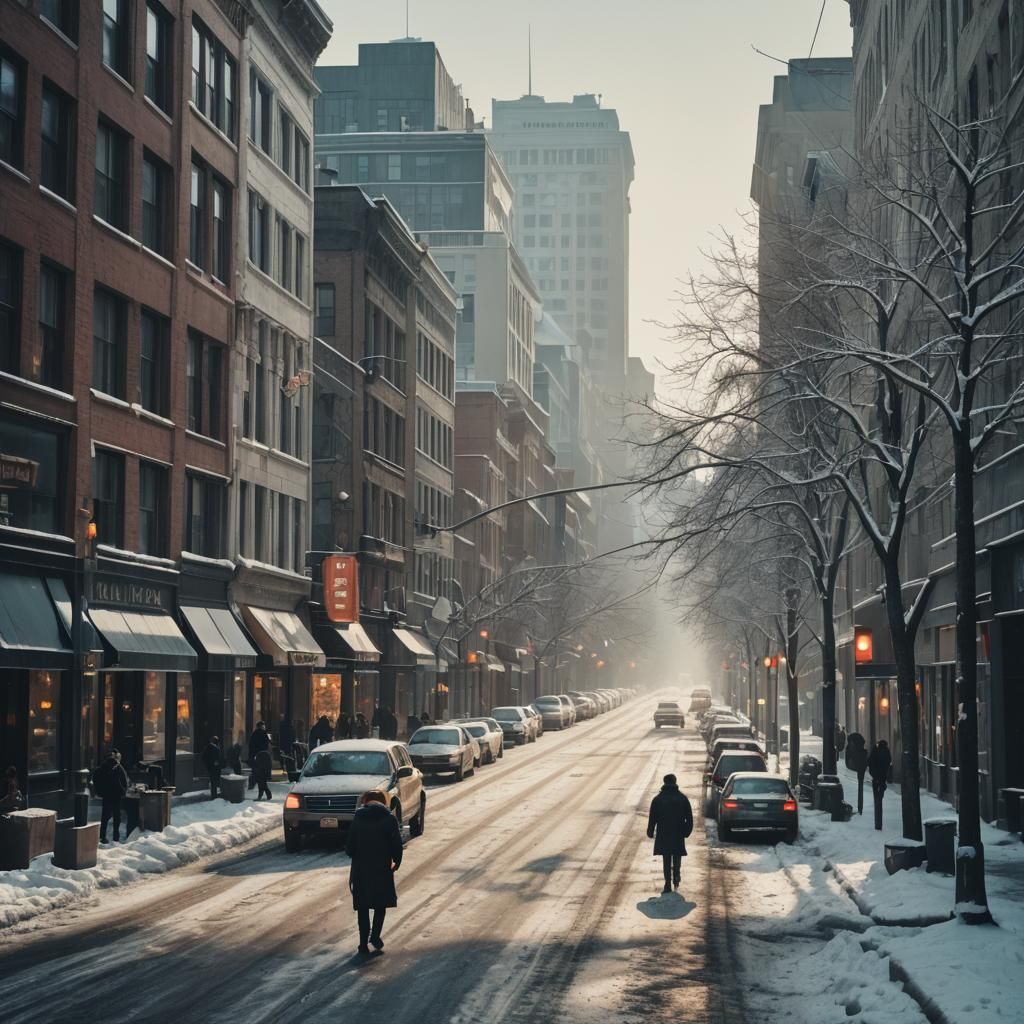 Winter main street in the city daylight
