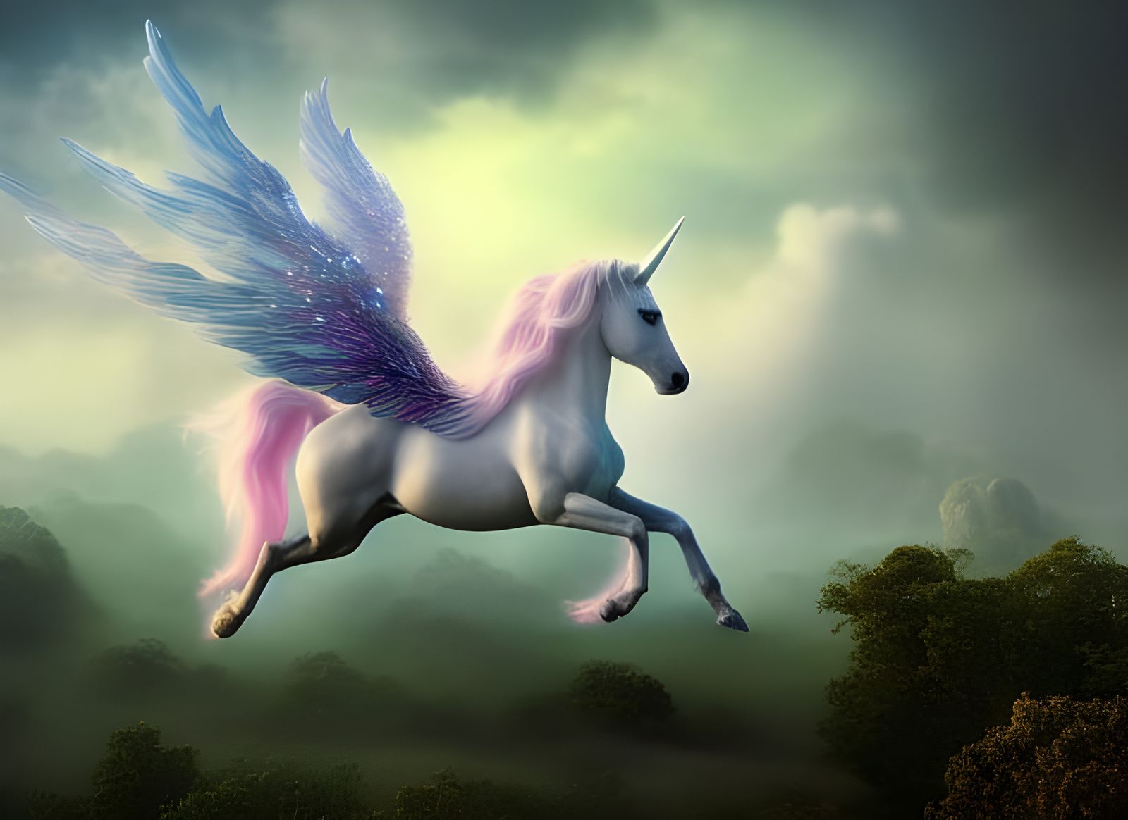 Pegasus over the Trees - AI Generated Artwork - NightCafe Creator