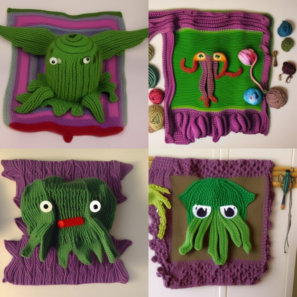 memorial with knit Cthulhu