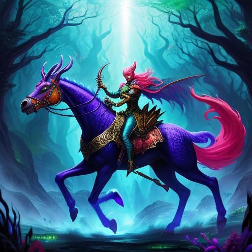 A marvelous fantasy scene, mystical creatures, colorful, vibrant, sharp focus, high definition, high resolution 