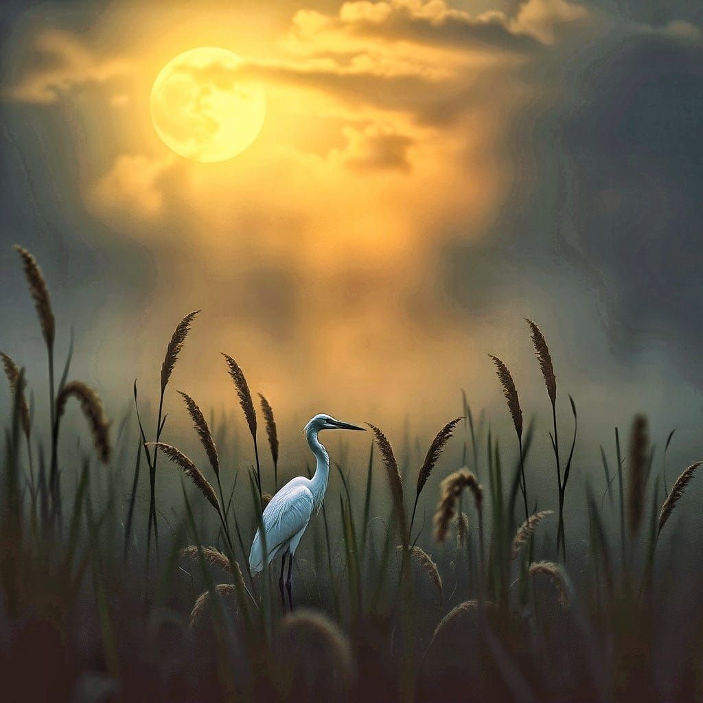 White Heron on Sunset