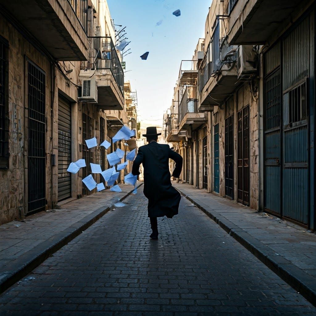 Haredi Man Scatters Papers Down Israeli Street in Whirlwind