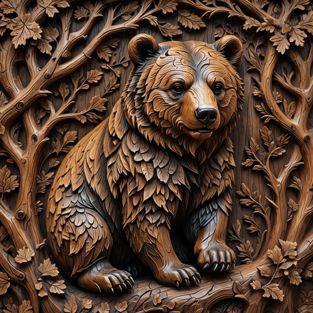 bear carving in wood intricate details, HDR, beautifully shot, hyperrealistic, sharp focus, 64 megapixels, ...  by @Crush1980