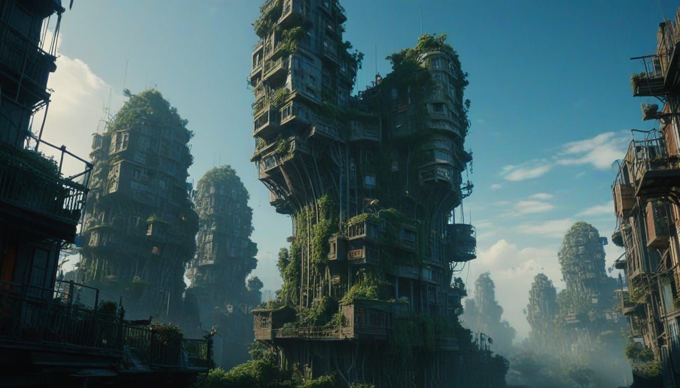 Biomorphic City in the Sky: Abstract Expressionism - AI Art