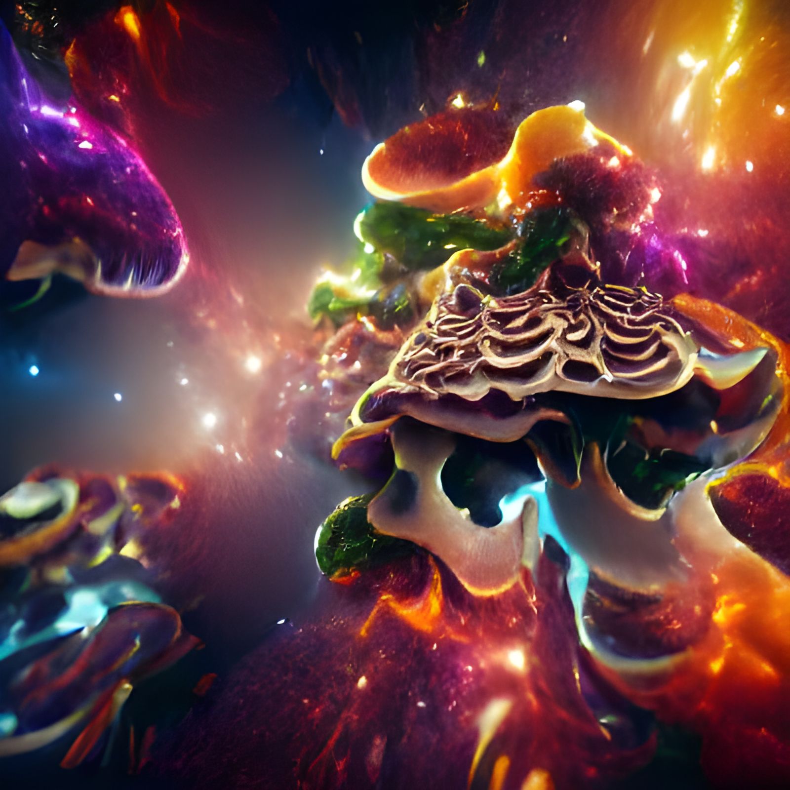 Psychedelic mushroom fractal in outer space. trending on Artstation Unreal Engine