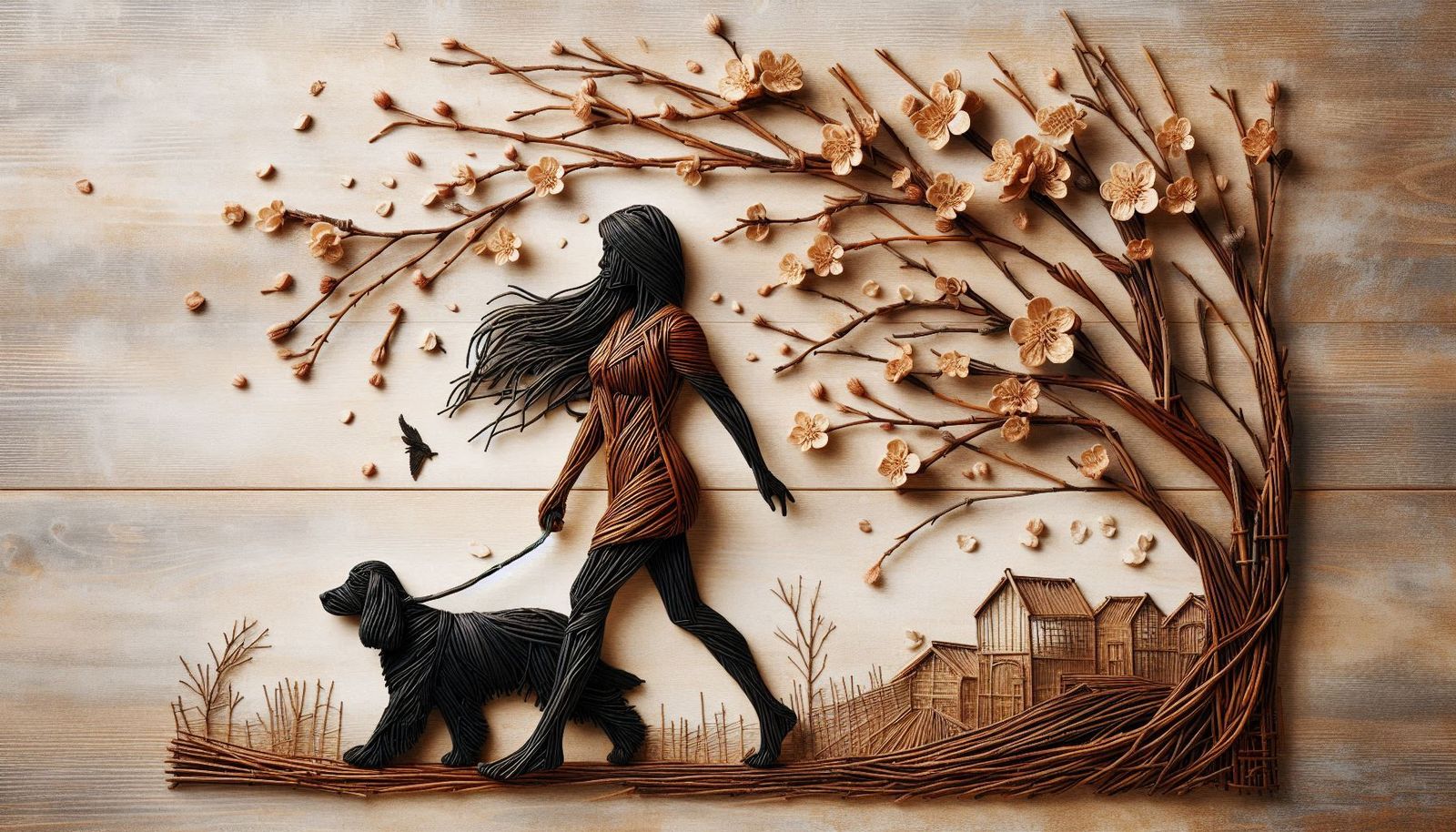 A Woman And Her Dog Mel - Wicker Art