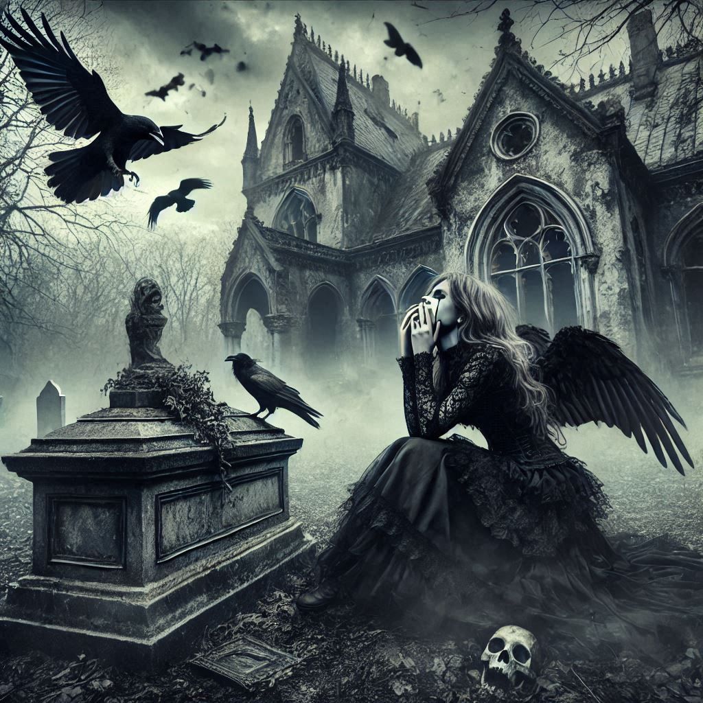 Gothic dark and mysterious decaying mansion.