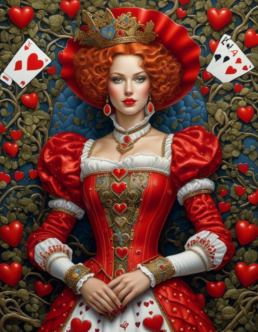 <lora:fantasy caricature:1.0> queen of hearts in wonderland, high details,masterpiece,comic style,fantasy,