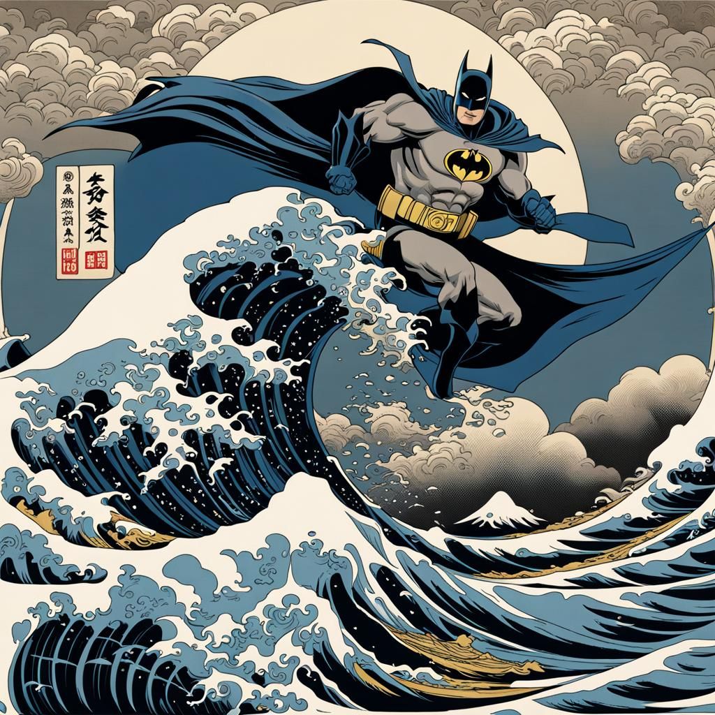 High quality of batman riding The Great Wave off Kanagawa art style - AI  Generated Artwork - NightCafe Creator