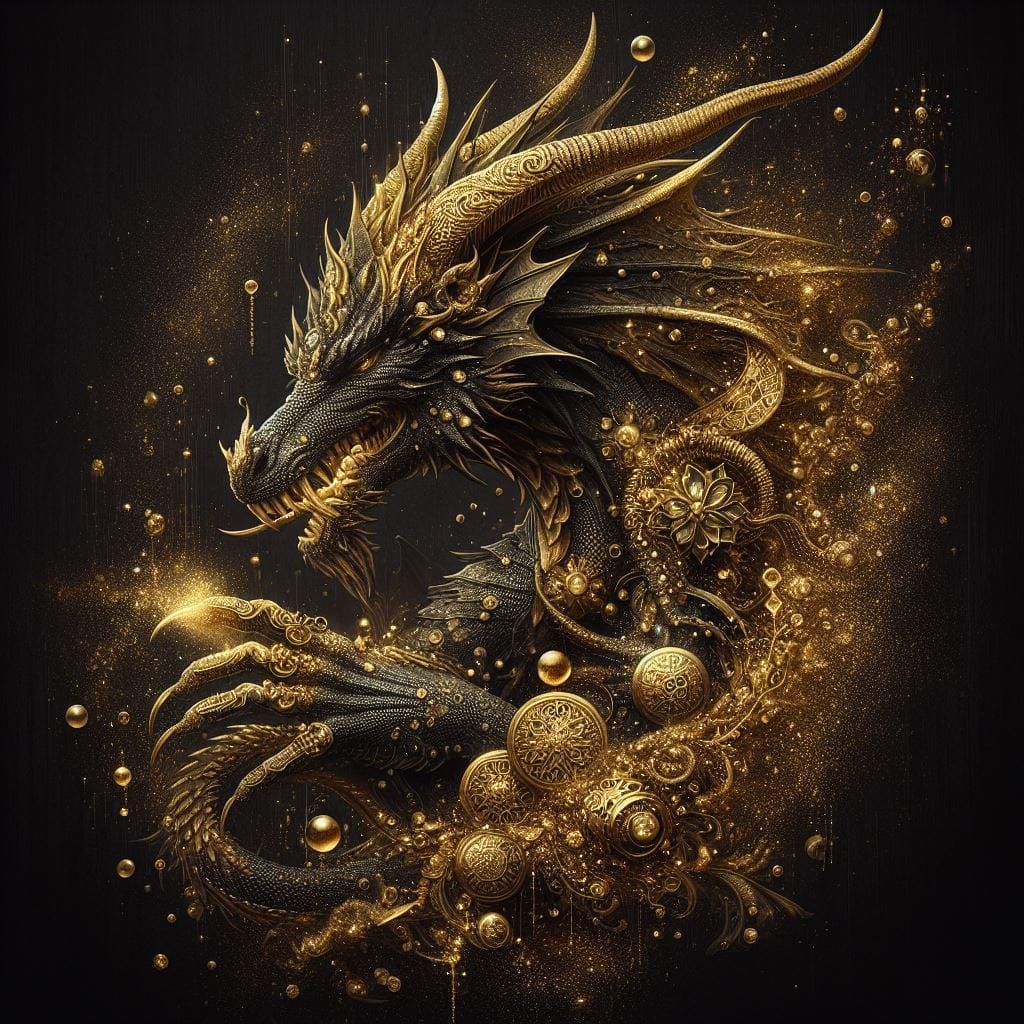 Dragon, black and gold