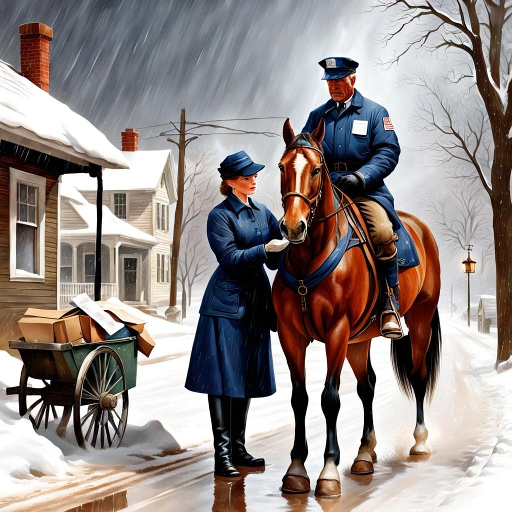 postal service mail carrier delivering a postcard