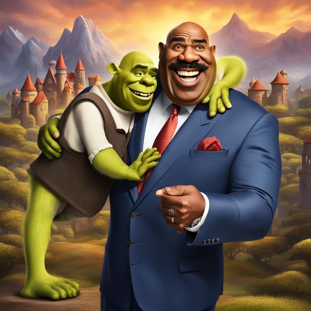 steve harvey embracing shrek AI Generated Artwork NightCafe Creator