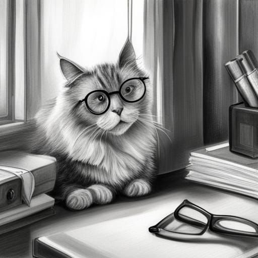A grey pencil sketch of a large realistic image of a fluffy ...