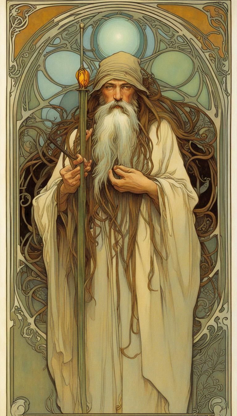 The Hermit, Tarot Card Art, Alphonse Mucha, art nouveau, Louis ...