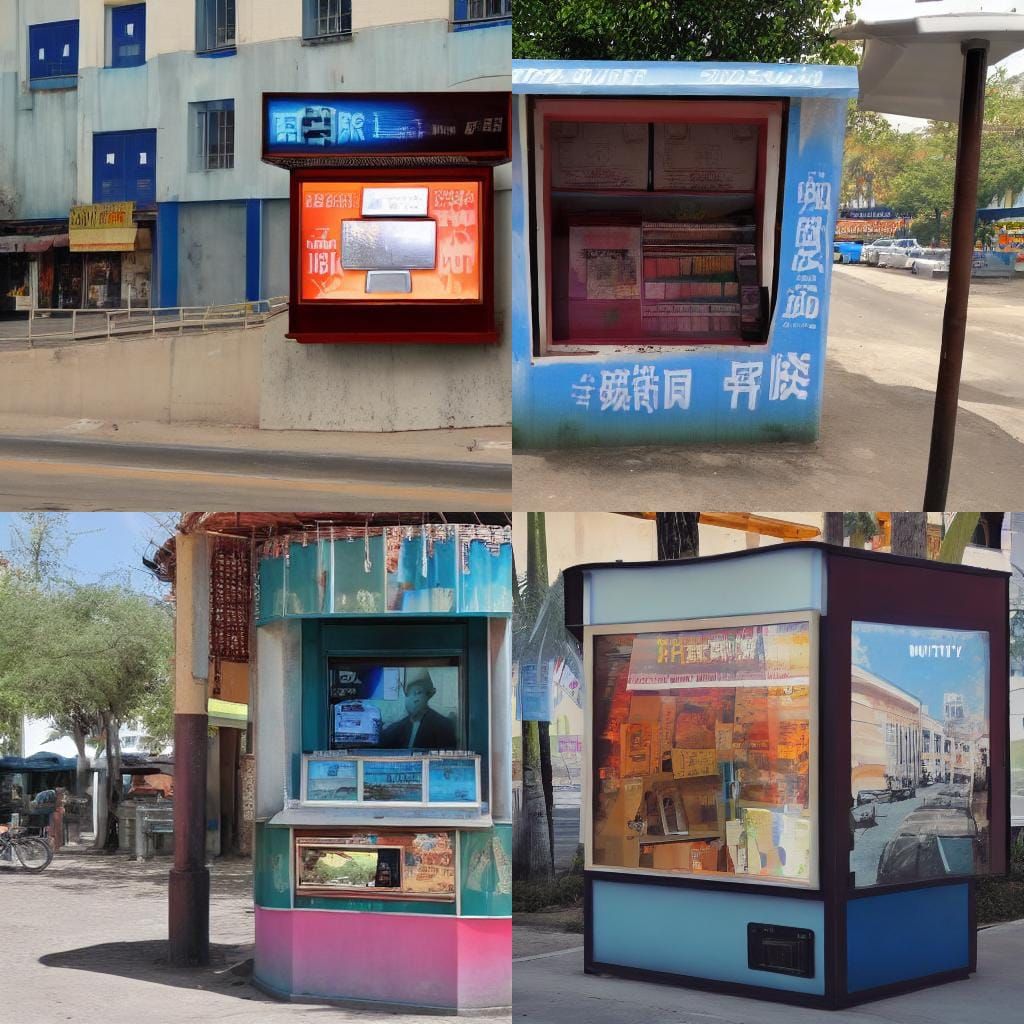 big street kiosk with tinted windows in hot and dry country ...