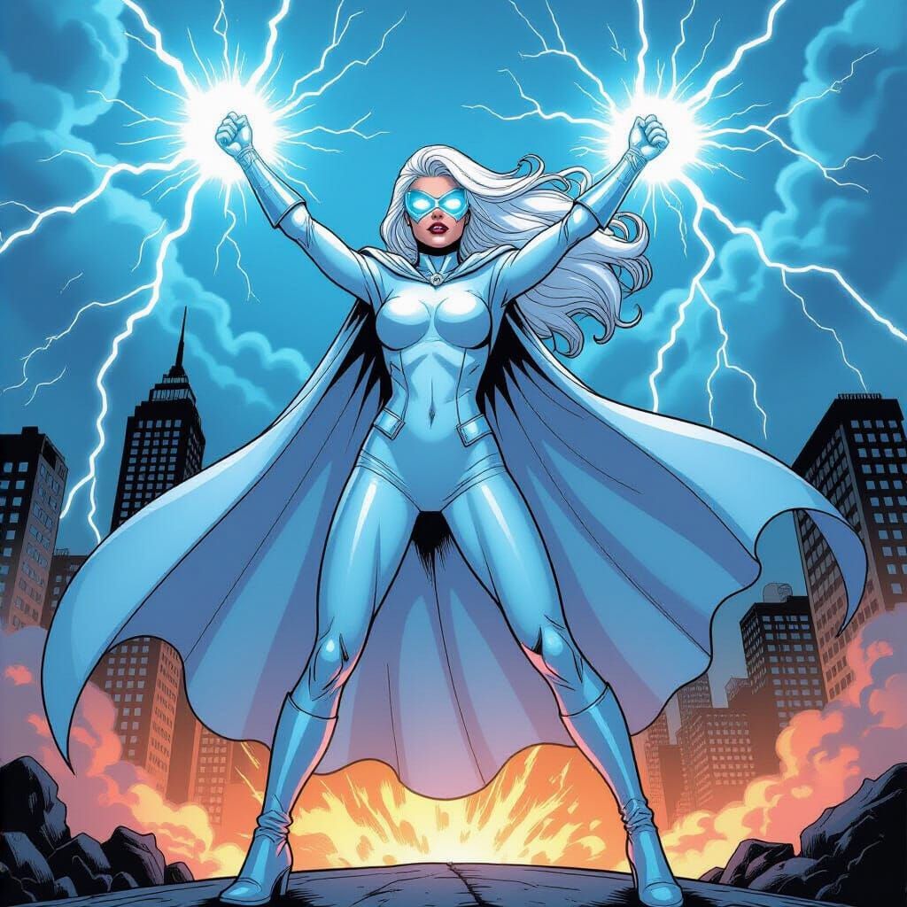 Weather Villainess Controls Storm in Comic Book Art