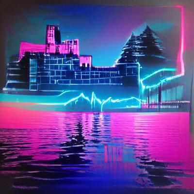 Lake castle synthwave  neon retro synthwave neon retro synth...