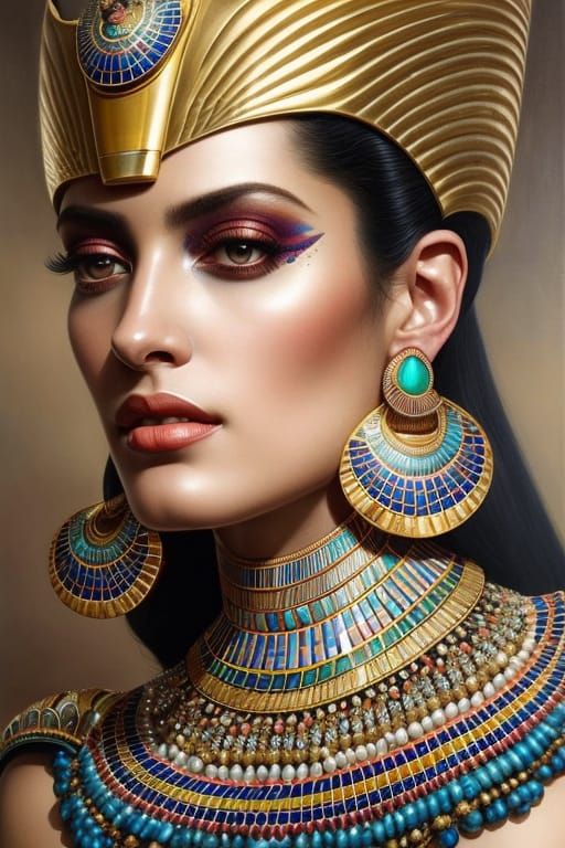 “egyptian Queen In Fantastic Detailed Dress” Natural Beauty, Moist Lips 