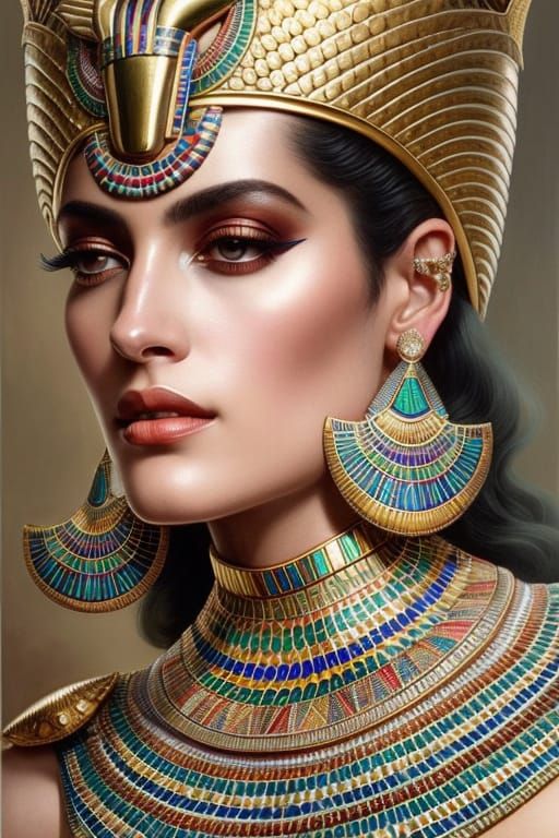 “Egyptian queen in fantastic detailed dress” natural beauty, moist lips ...