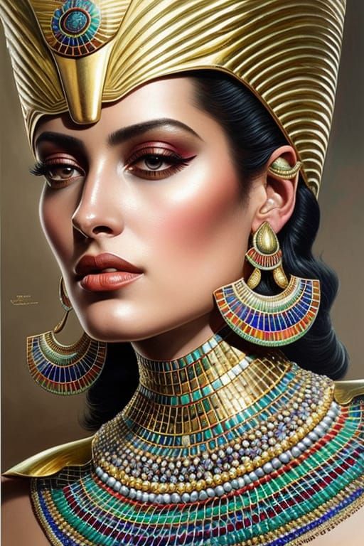 “Egyptian queen in fantastic detailed dress” natural beauty, moist lips ...