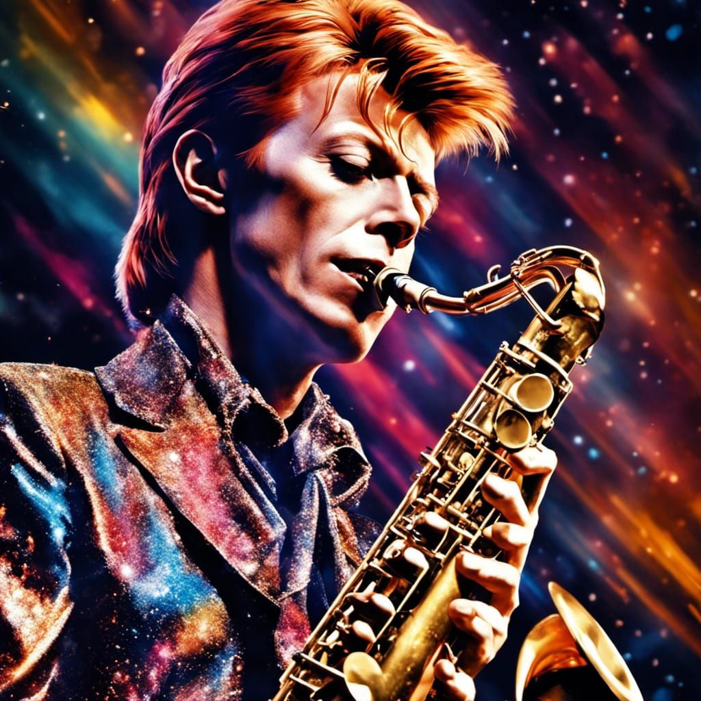 David Bowie playing the saxophone