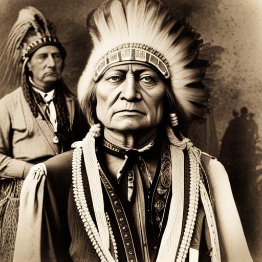 hyperdetailed old pic of sitting bull and Buffalo Bill, indian chief ...