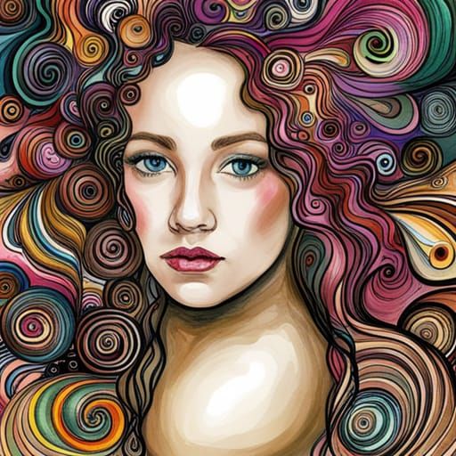 detailed WATERCOLOR portrait of a girl in klimt style abstract vector ...