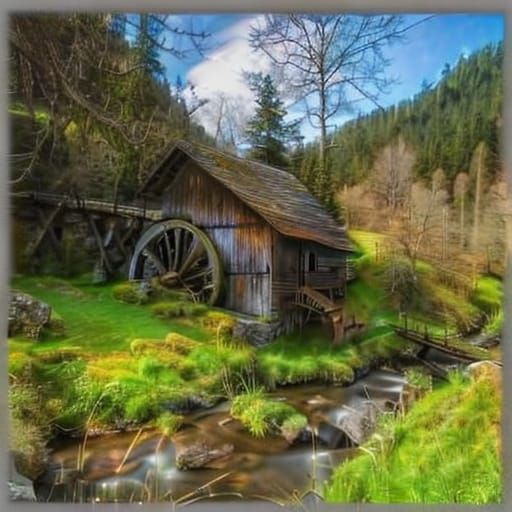 Photograph of a beautiful old mill in a gorgeous landscape  by @TheMonster