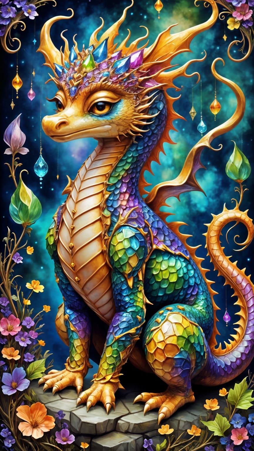  fantasy bejewelled dragon <lora:Fantasy Ink Flux:1.0> 