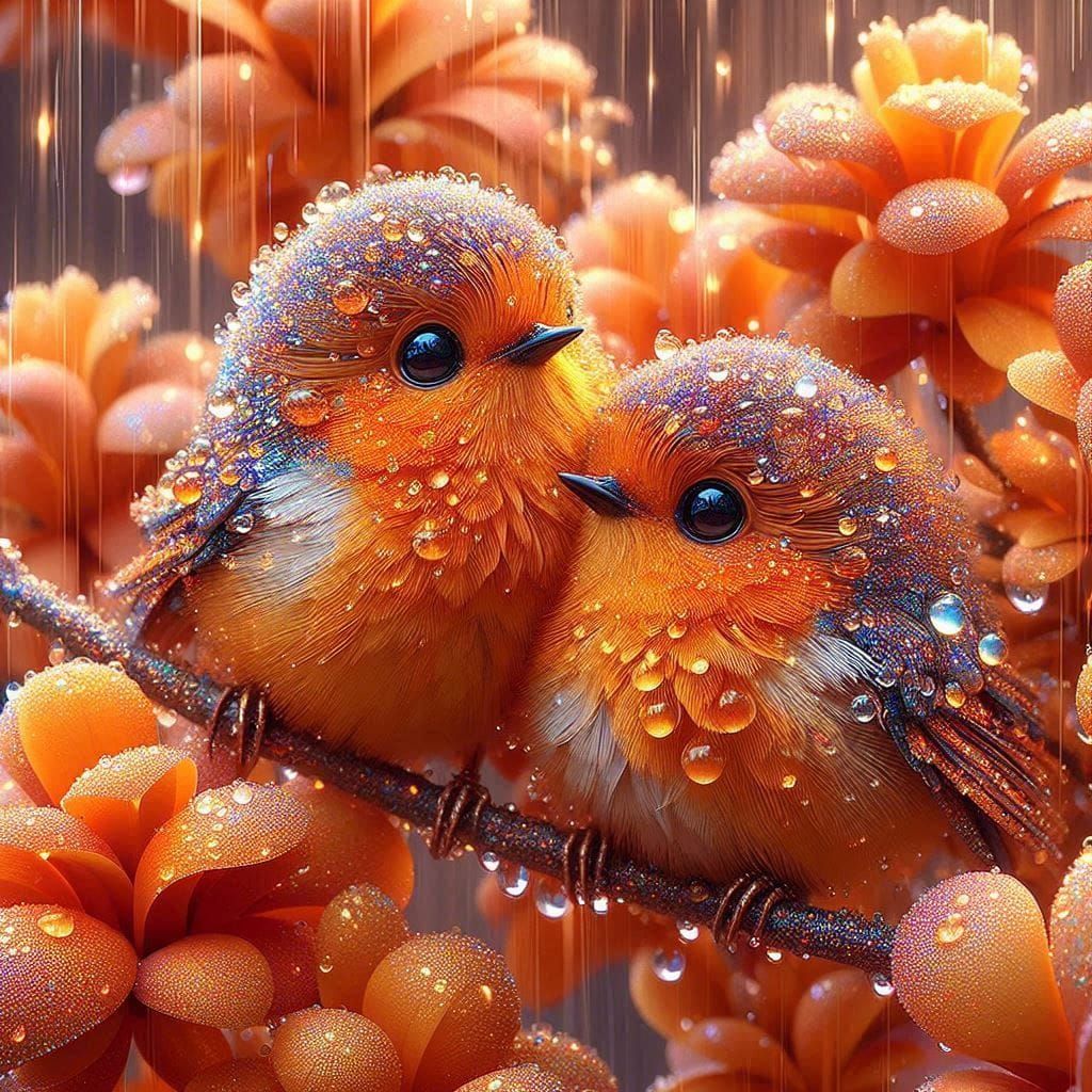 Sparkly Orange Birds  by @Rosie