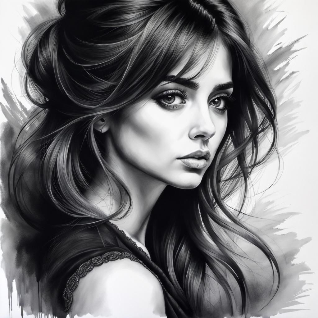 Black & White Portrait Dry brush  by @Chelle