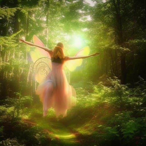 fairy flying through the forest whimsical mythical folklore and ...