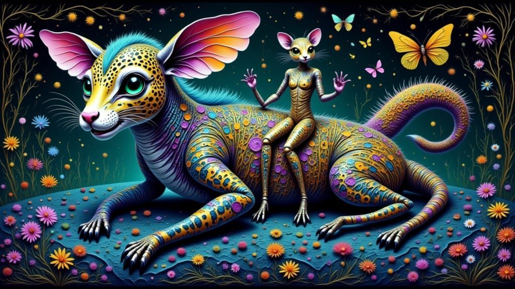 hybrid animal sitting on an another hybrid animal <lora:Zeste-Citron hybrid1:1.0>