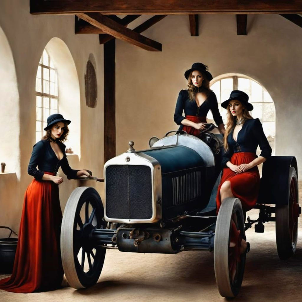 Medieval Ladies in Eerie Hyperrealistic Scene