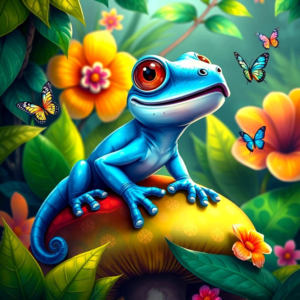 A vibrant, electric blue gecko.  by @Suz