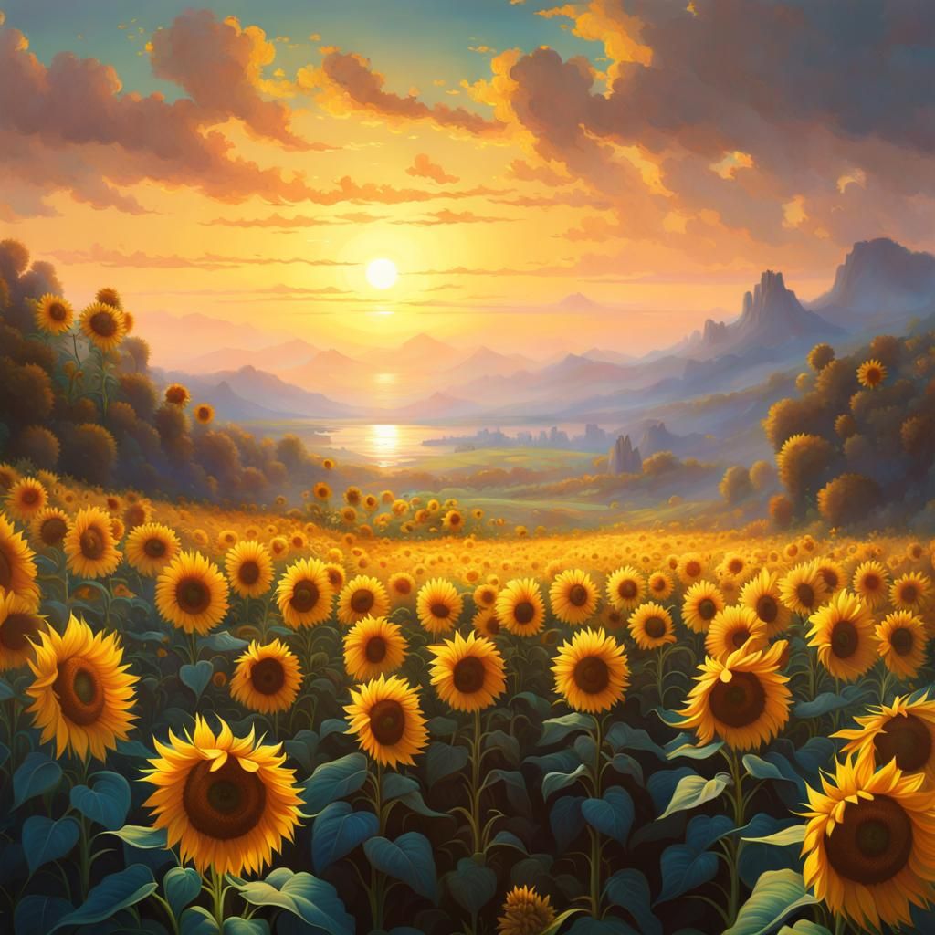 a majestic field of sunflowers, epic landscape by ivan aivaz...