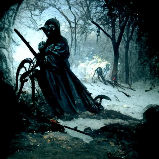 Reaper with a Scythe in the woods