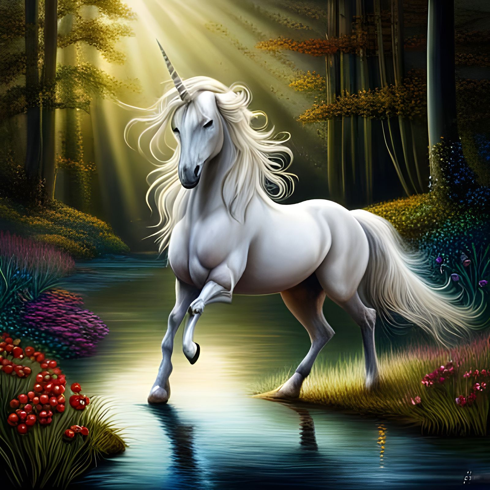 Beautiful Unicorn in Magic Forest   by @Jane77755