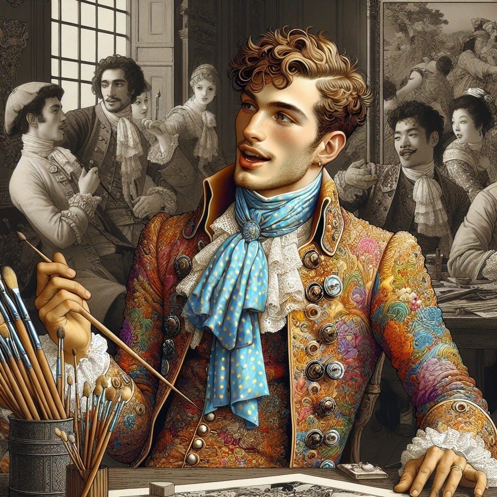 The Rococo Artisan: A Portrait of Vibrant Creativity