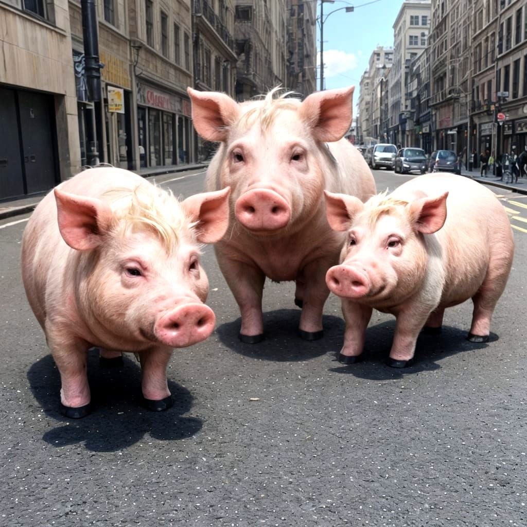 Pig Strength and Love with a Blonde Woman