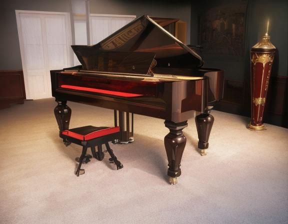 custom Square Grand Piano red inlays occult gloss obsidian b...