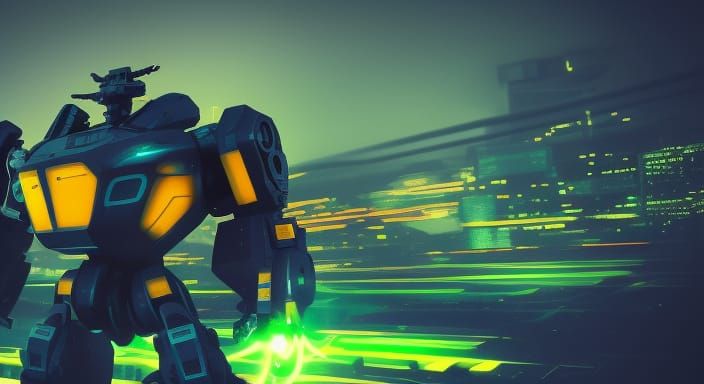 Mecha city, Professional photography, bokeh, green, yellow a...