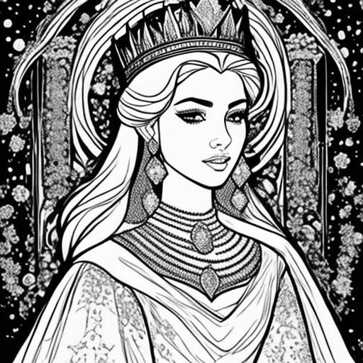 <lora:Coloring-Page sd15:1.0> The princess, Coloring book, 16k, thin outlines, white blackground