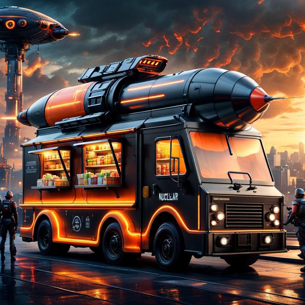 Flying Futuristic Food Truck  by @Story Driven Art