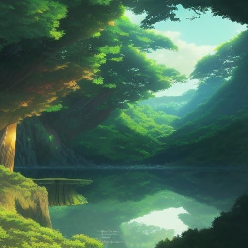 anime bedroom with a view of the mountains and trees, anime background art,  anime background, anime scenery, relaxing environment - SeaArt AI