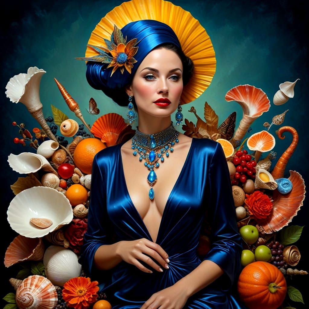 Surrealistic Portrait of a Happy Lady in Whimsical Surroundi...