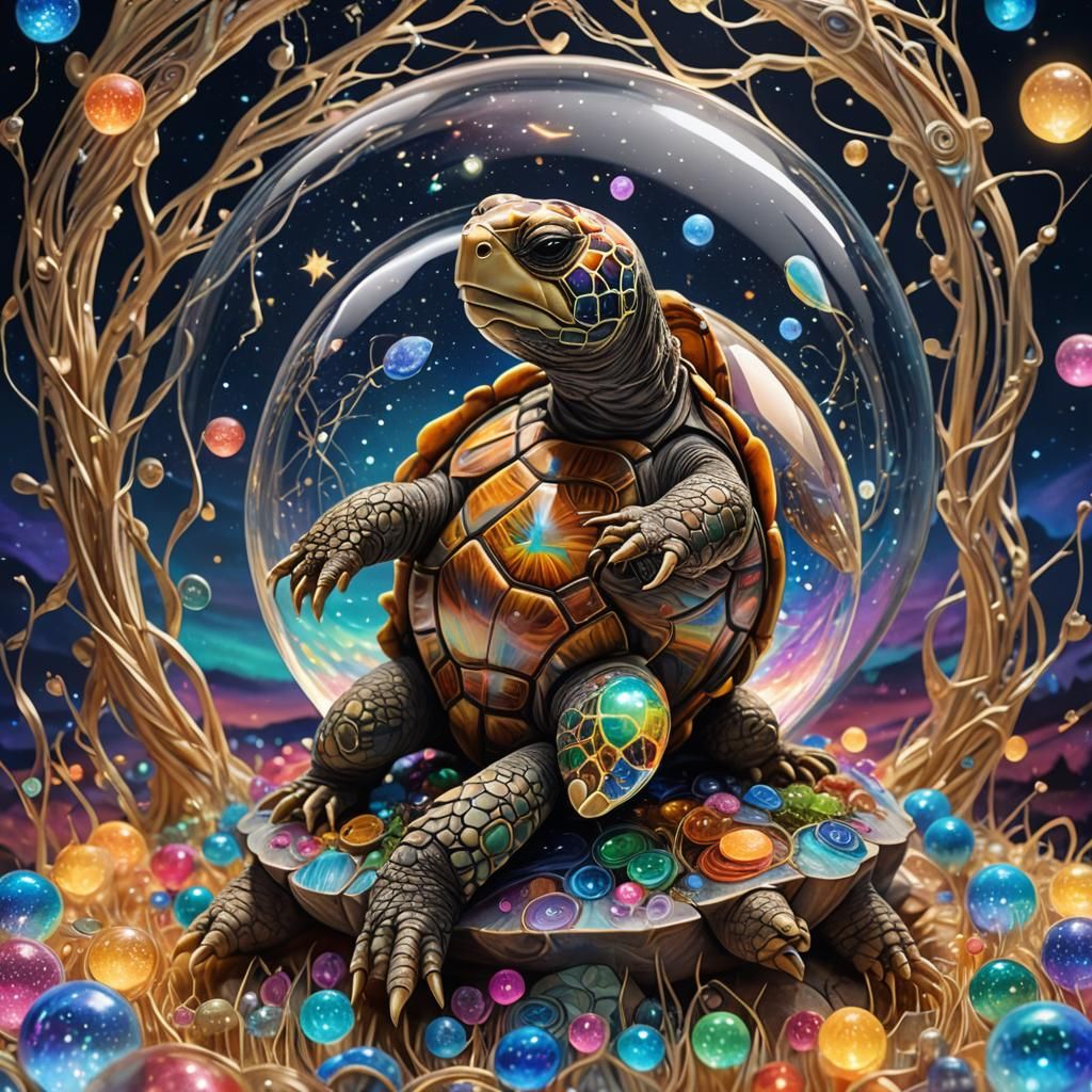 (Hourly glass housing a tortoise or 500 years: 20.0x)