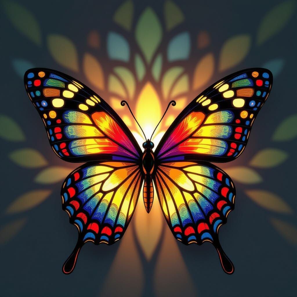 Butterfly With Stained Glass Wings Illuminated